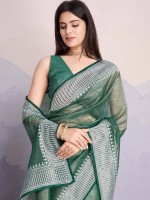 Slate Green Gold Infused Twill Net Saree